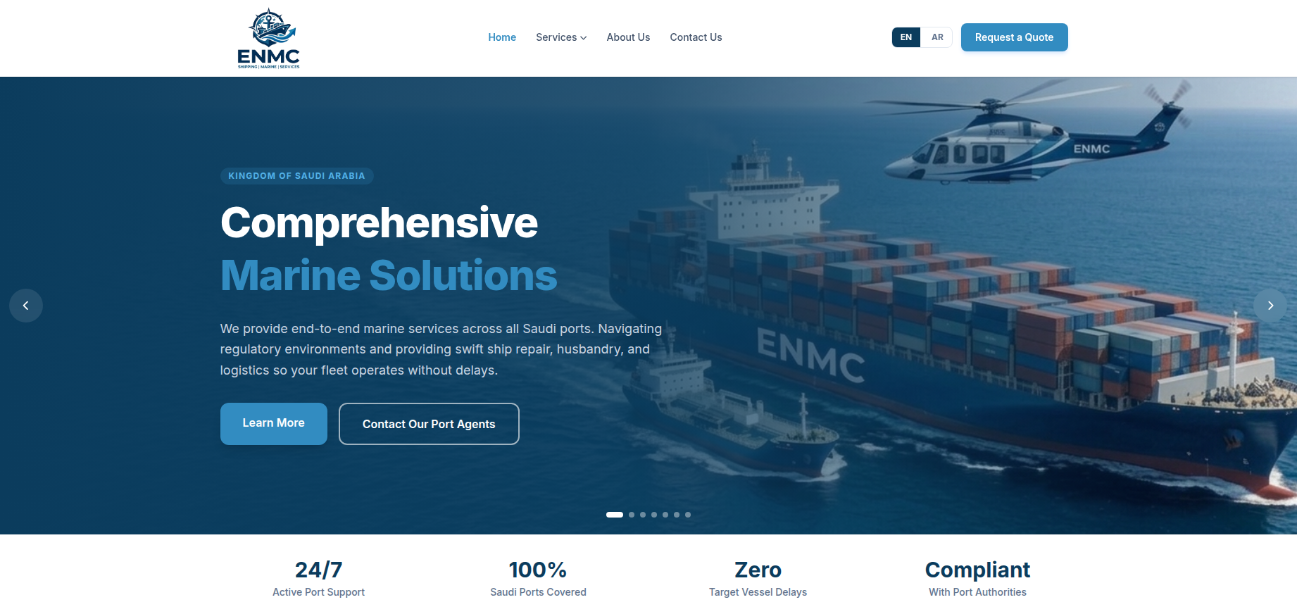 موقع شركة ENMC للحول البحرية - أعمالنا - تصميم ويب